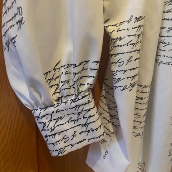 CBR Womens tailored button down white silk shirt with black writing Size L - Picture 8 of 8